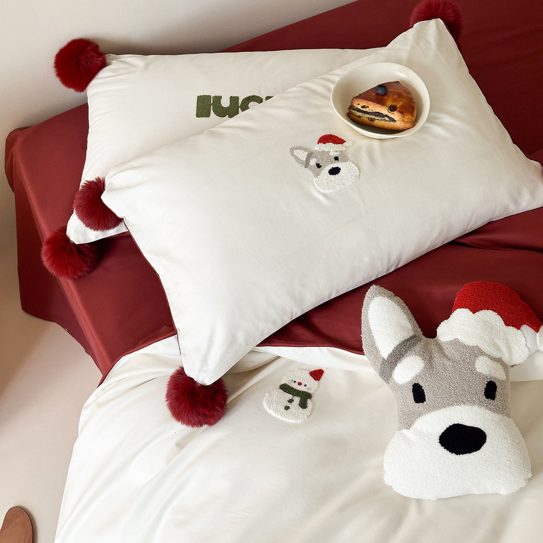 Cotton bedding set, cartoon design, with pom-poms
