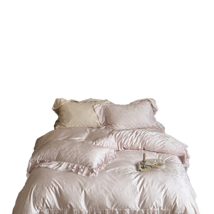 Cotton bedding set with jacquard weaving and frills
