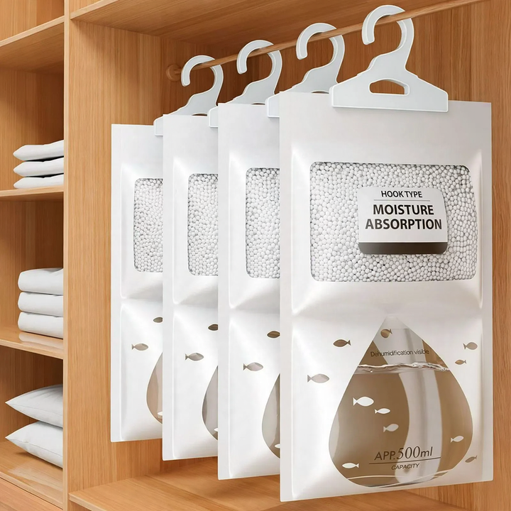 Hanging moisture absorber bag
