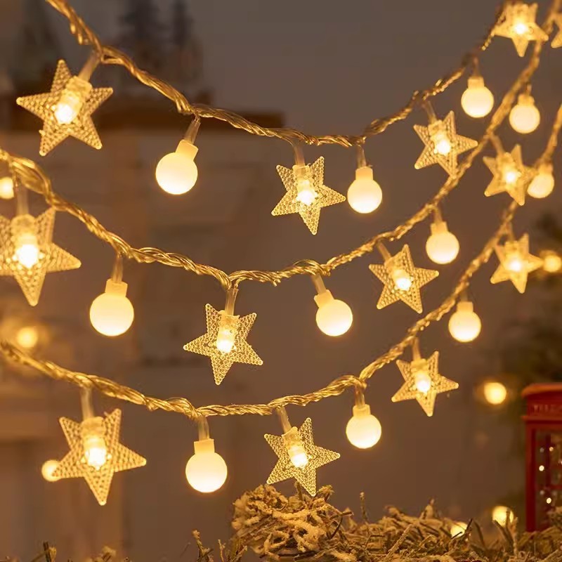LED string lights with balls and stars, battery operated