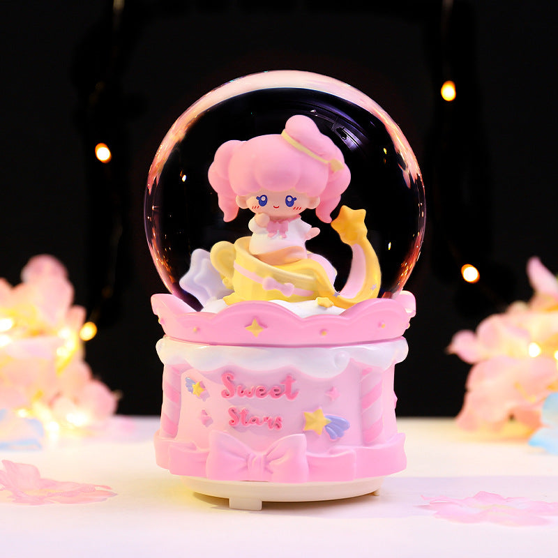 Music box snow globe with light and music