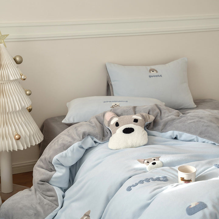 Cartoon-milk fiber bedding set, 4-piece, warming