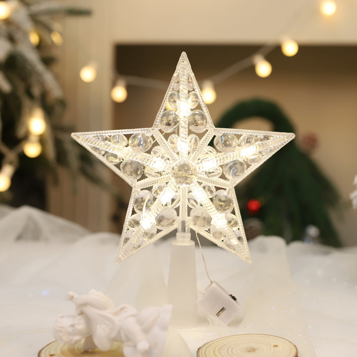 Glowing Christmas tree star, transparent, with LED