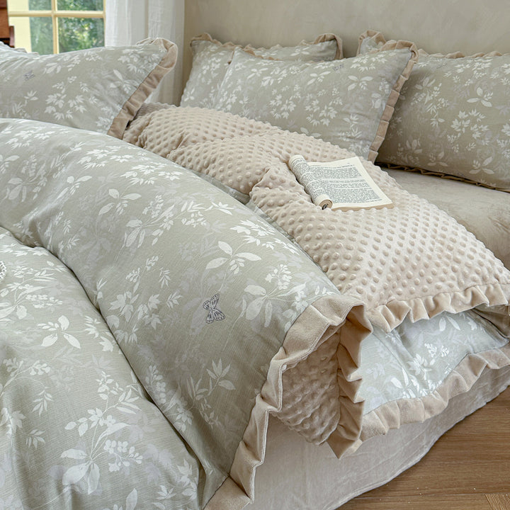Cotton bedding set, double layer, with fleece inner side