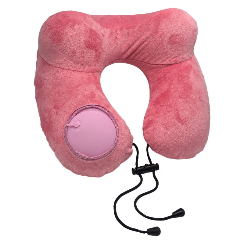 Inflatable U-shaped pillow for travel and flights