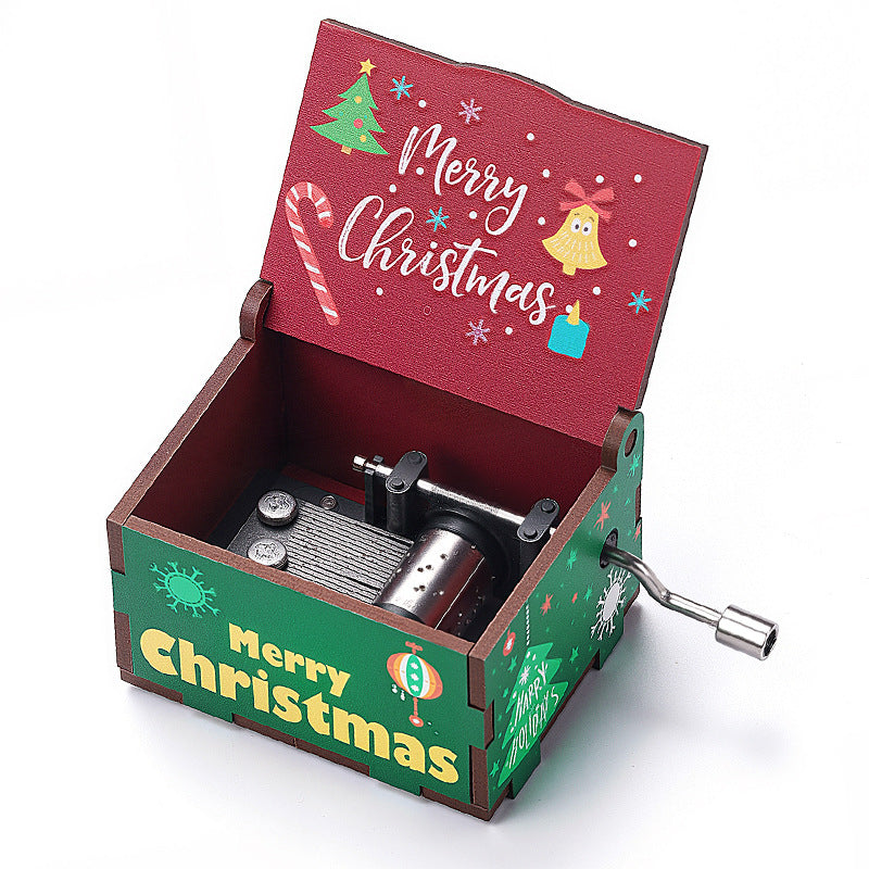 Wooden music box with Christmas motifs, hand-operated