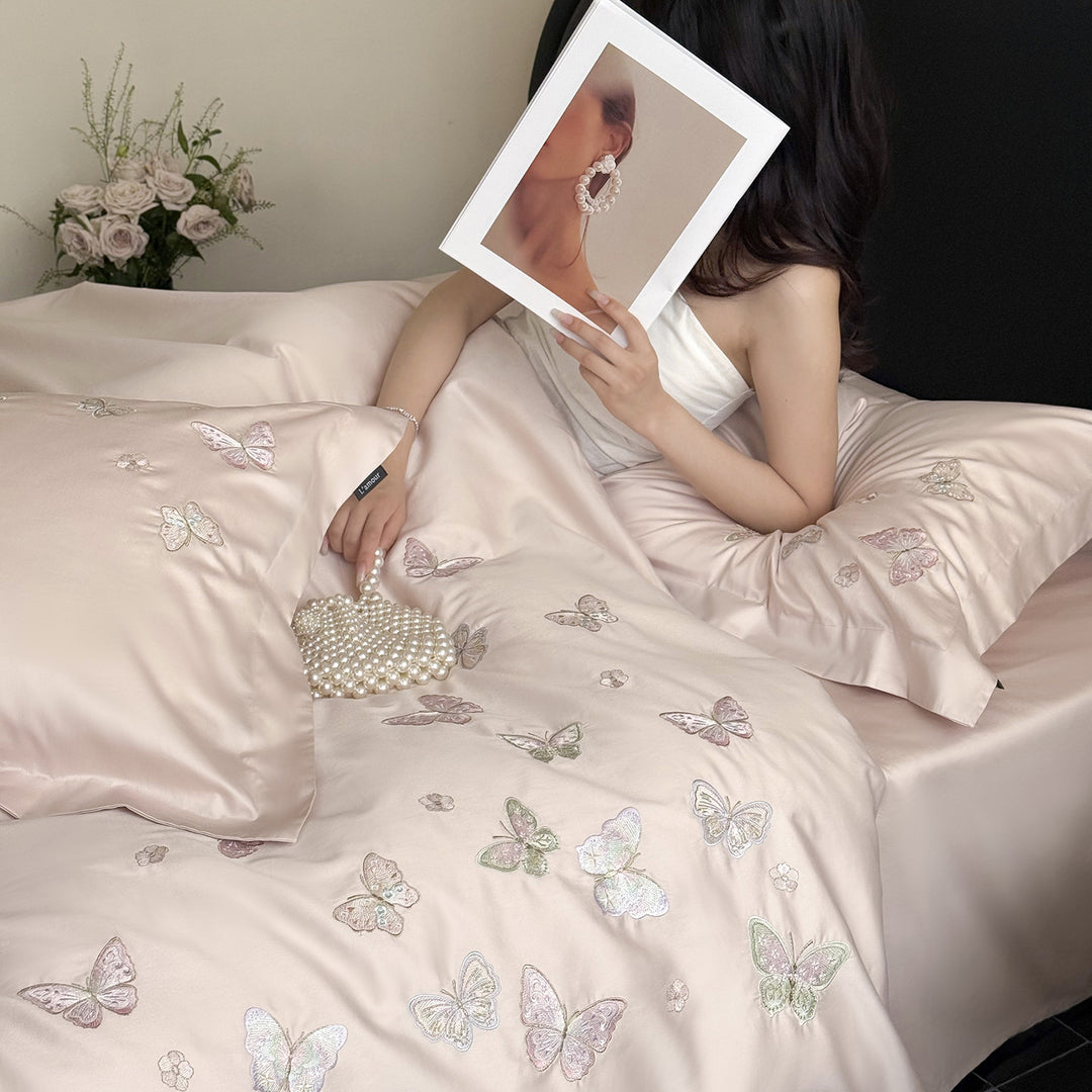Cotton bedding set, 4-piece, floral pattern