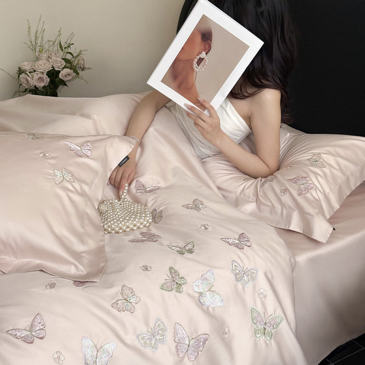 Cotton bedding set, 4-piece, floral pattern