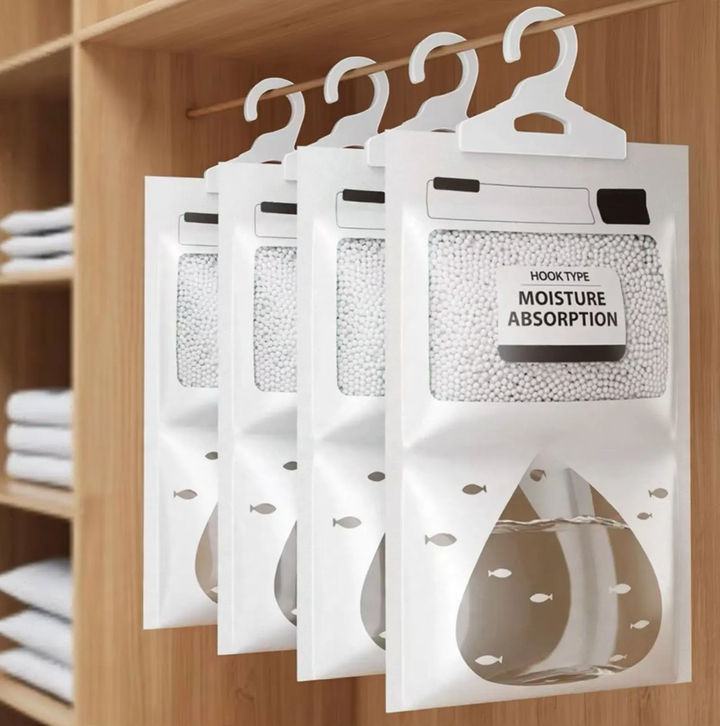 Hanging dehumidifier bag for wardrobes