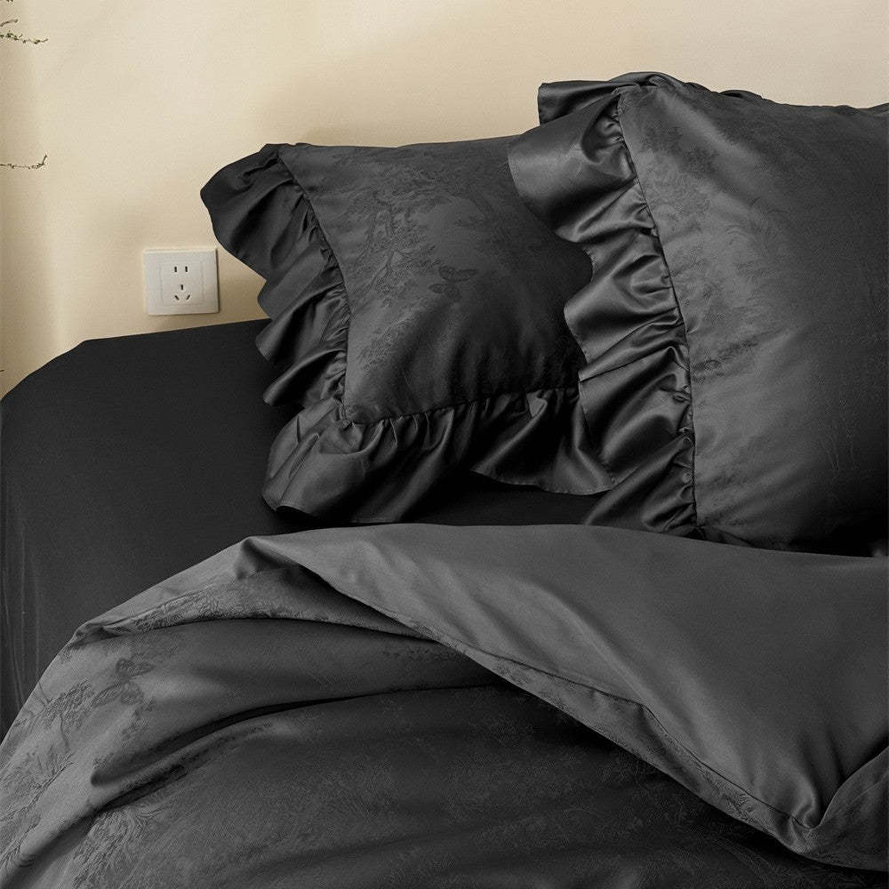 French cotton bedding set with lace, long-staple cotton