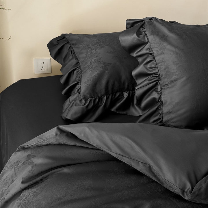 French cotton bedding set with lace, long-staple cotton