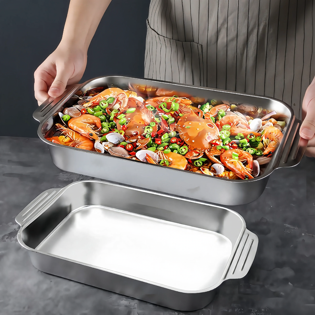 Stainless steel serving tray, square