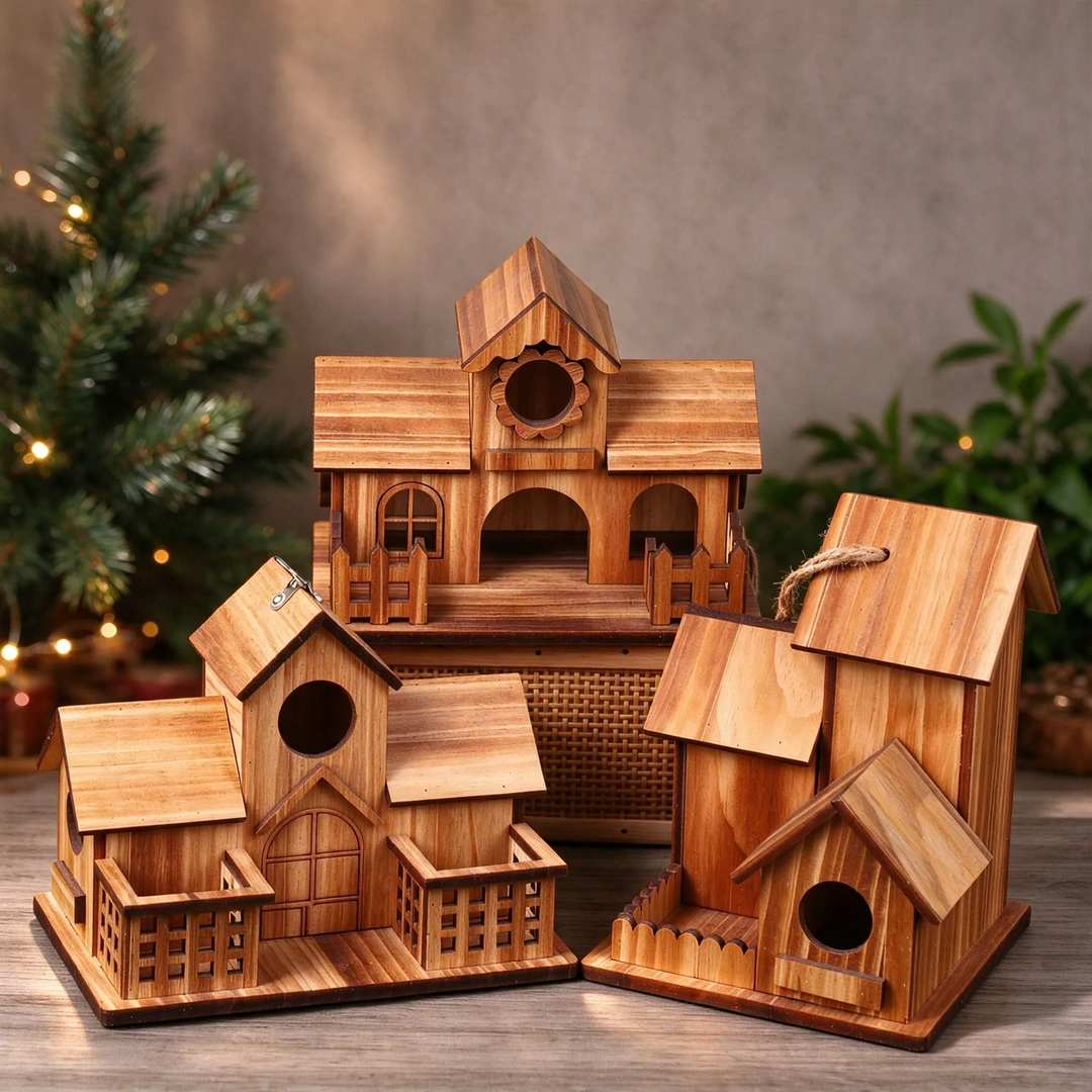 Hanging birdhouse made of pine wood