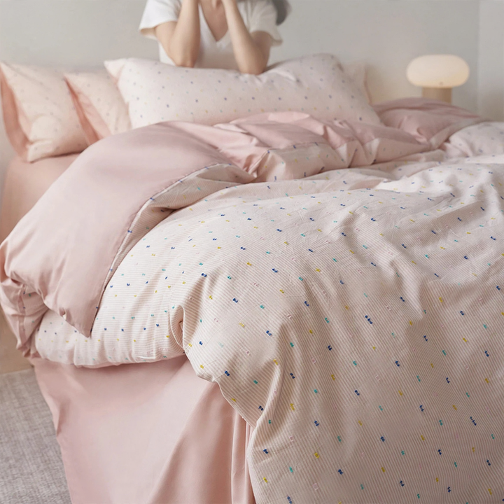 Cotton bedding set, yarn-dyed, dotted