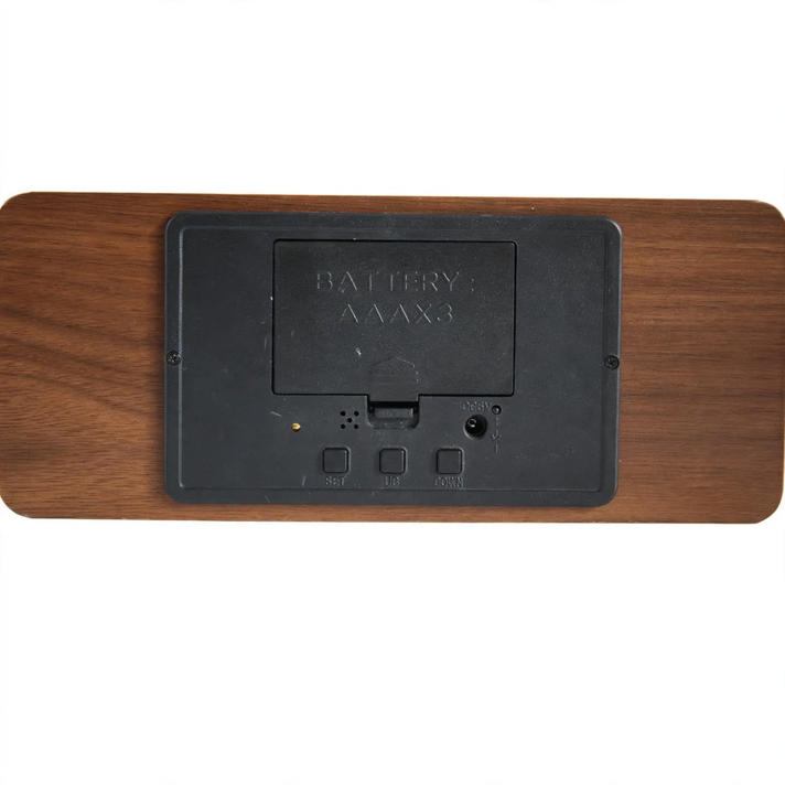 Wooden digital alarm clock with wireless charging function for smartphones
