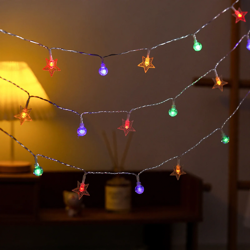LED string lights with star and moon motifs