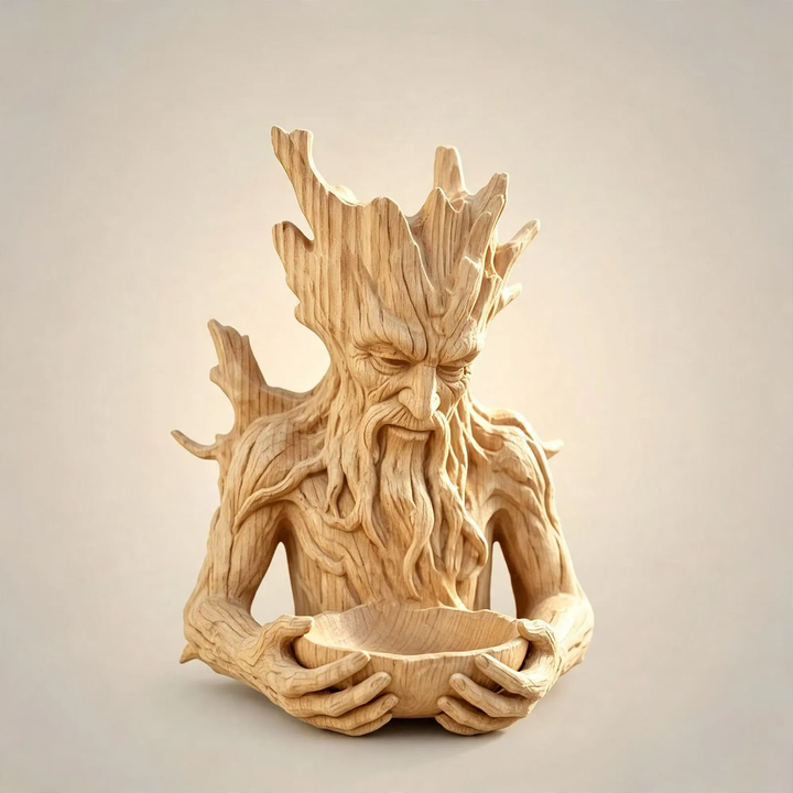Creative tree face bird feed station made of wood