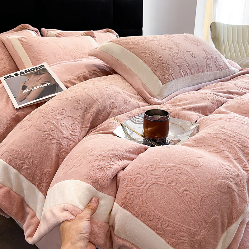 Milk fiber bedding set, 7D embossing, winter