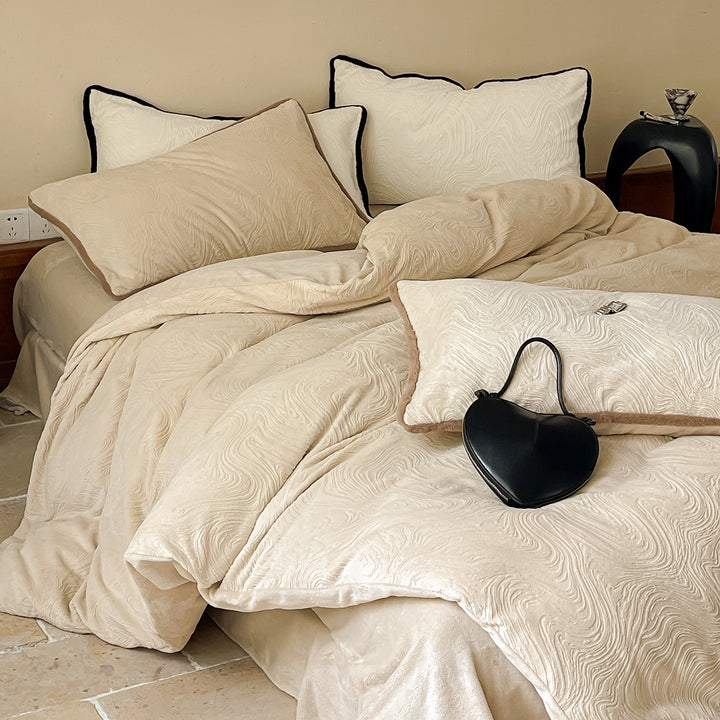 Quilted milk fiber fleece bedding set, extra thick
