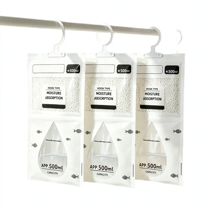 Hanging dehumidifier bag with calcium chloride