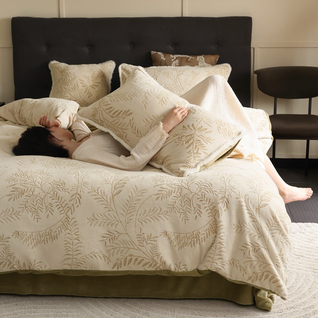 Warm milk fiber fleece bedding set for winter