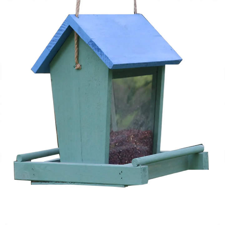 Wooden bird feeder house for hanging