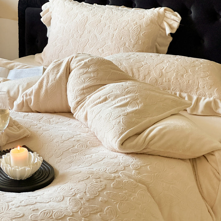 Milk fiber fleece bedding set, floral, 4-piece