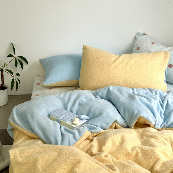 Milk fiber fleece bedding set, solid color, soft