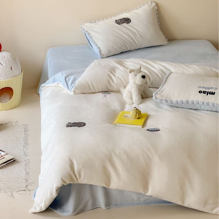 Milk fiber bedding set with cartoon motif, 4-piece