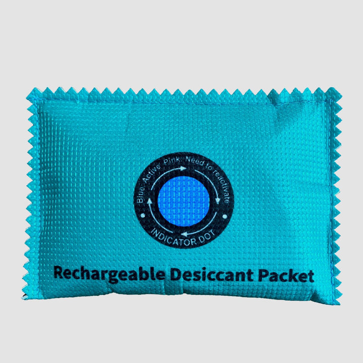 Reusable dehumidifying bag with color-changing silica gel