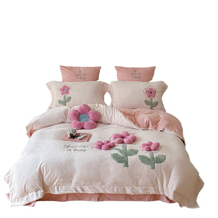 Milk fiber bedding set, 4-piece, 3D floral pattern