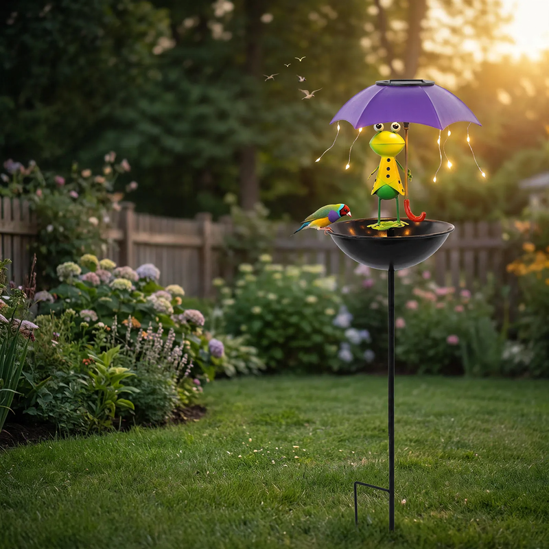 Solar Birdbath made of iron for ground mounting