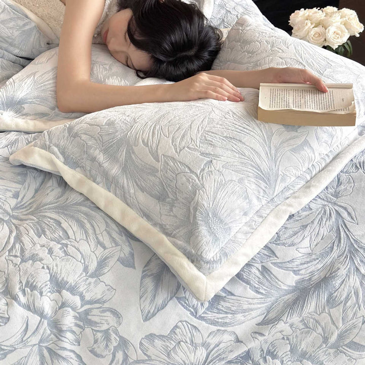 Milk fiber fleece bedding set, winter warm, floral