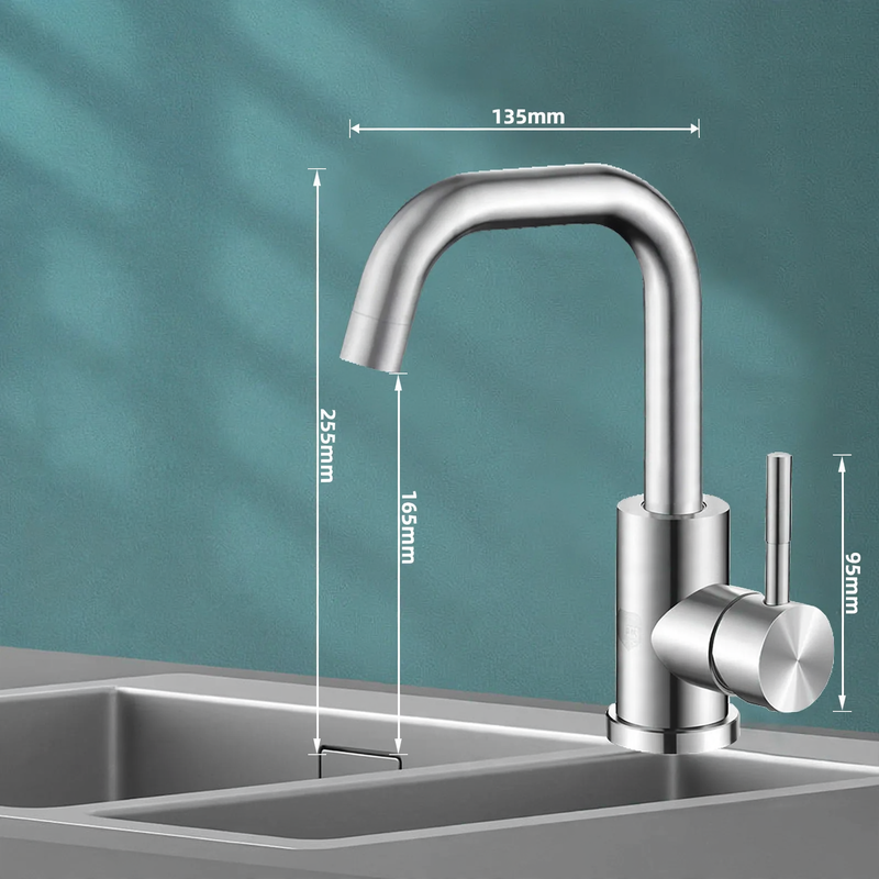 Stainless steel kitchen faucet, mixing or cold water