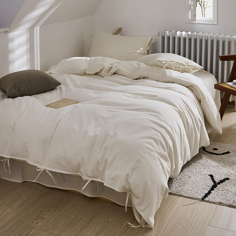 Cotton bedding set, solid color, with jacquard weave