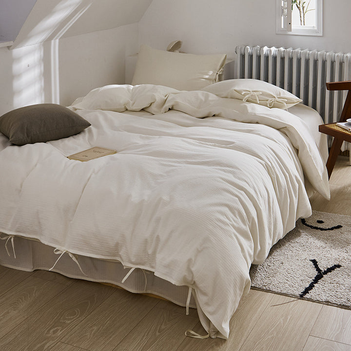 Cotton bedding set, solid color, with jacquard weave