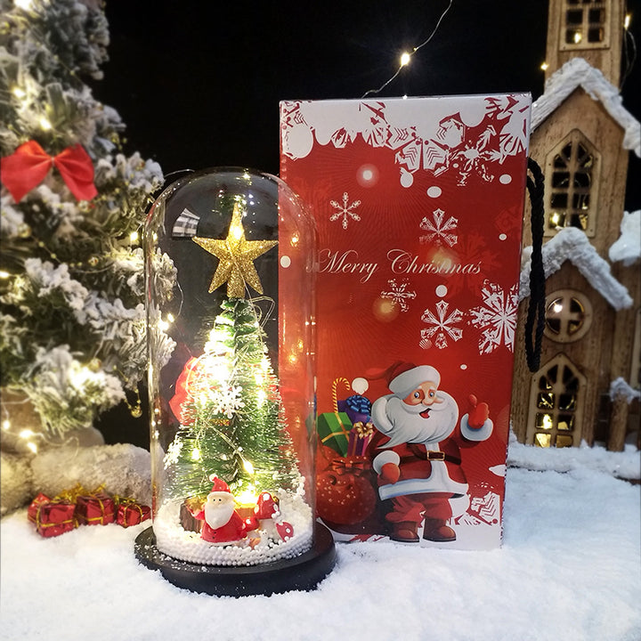 LED Christmas tree in glass dome with lighting