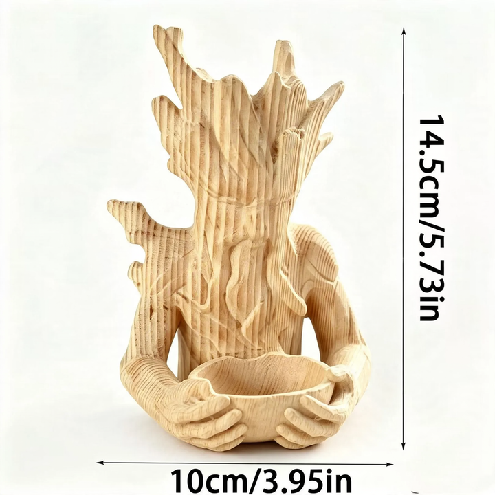 Creative tree face bird feed station made of wood