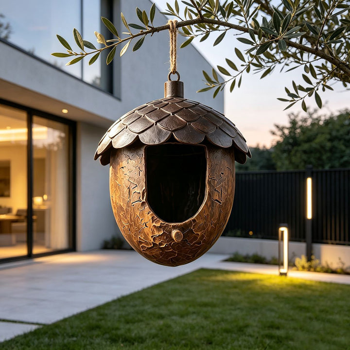 Decorative acorn birdhouse made of resin