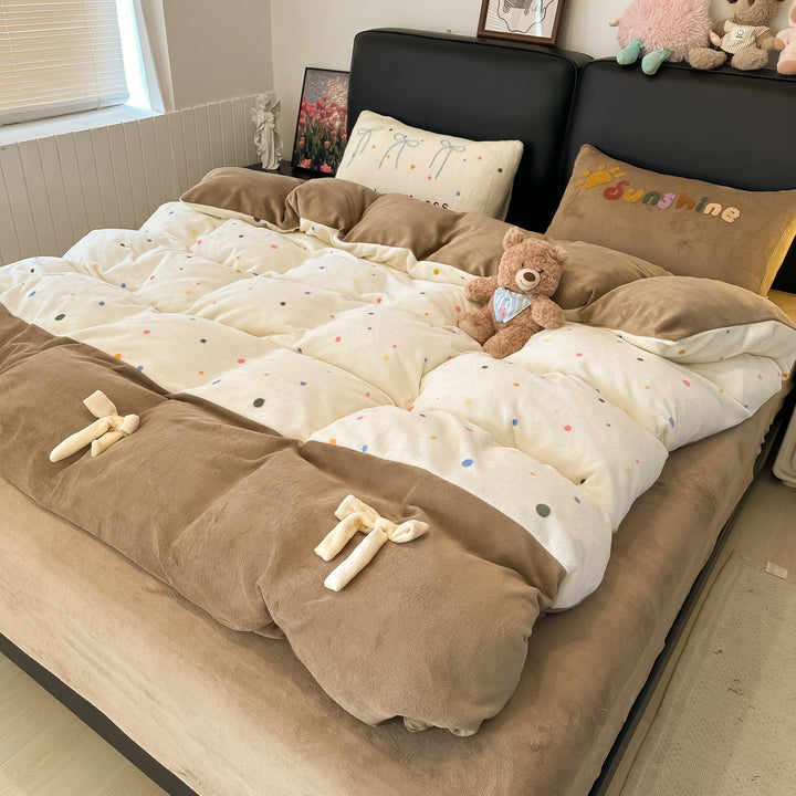 Milk fiber fleece bedding set with bow design