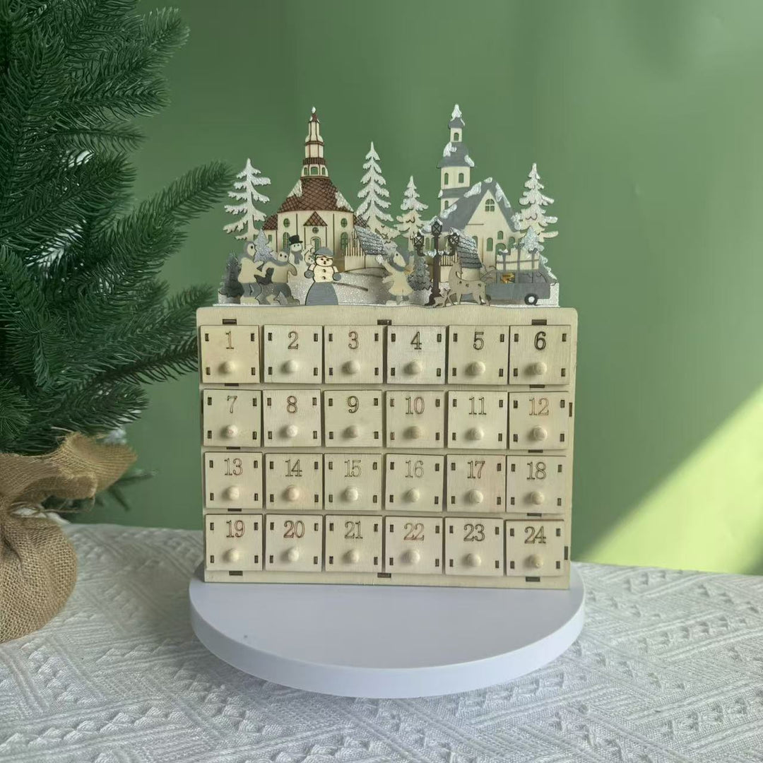 Christmas Advent calendar made of wood with 24 drawers