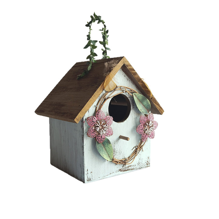 Pine wood birdhouse for wall mounting