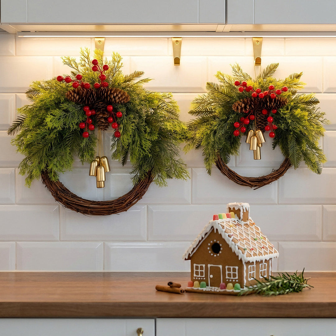 Christmas wreath with bells in country house style