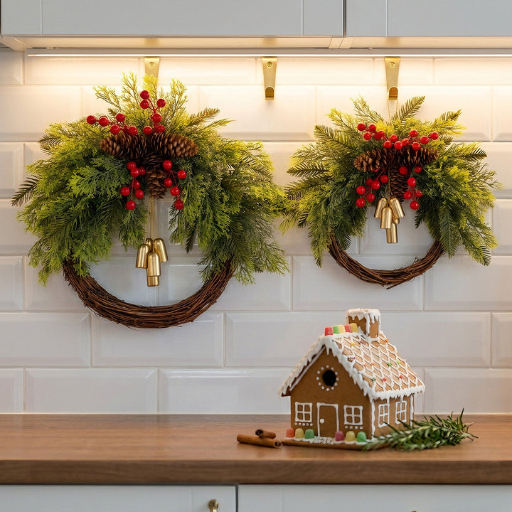 Christmas wreath with bells in country house style