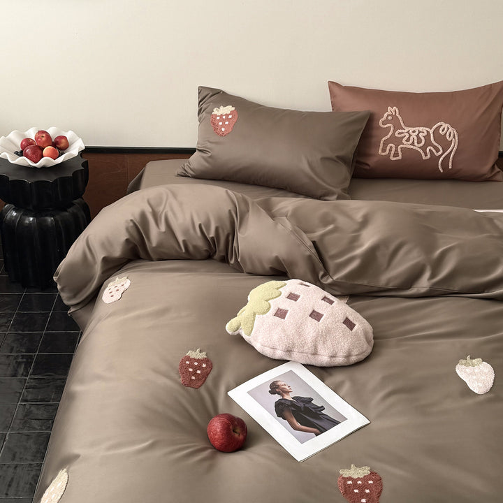High-quality cotton bed linen set, 4-piece, with embroidery
