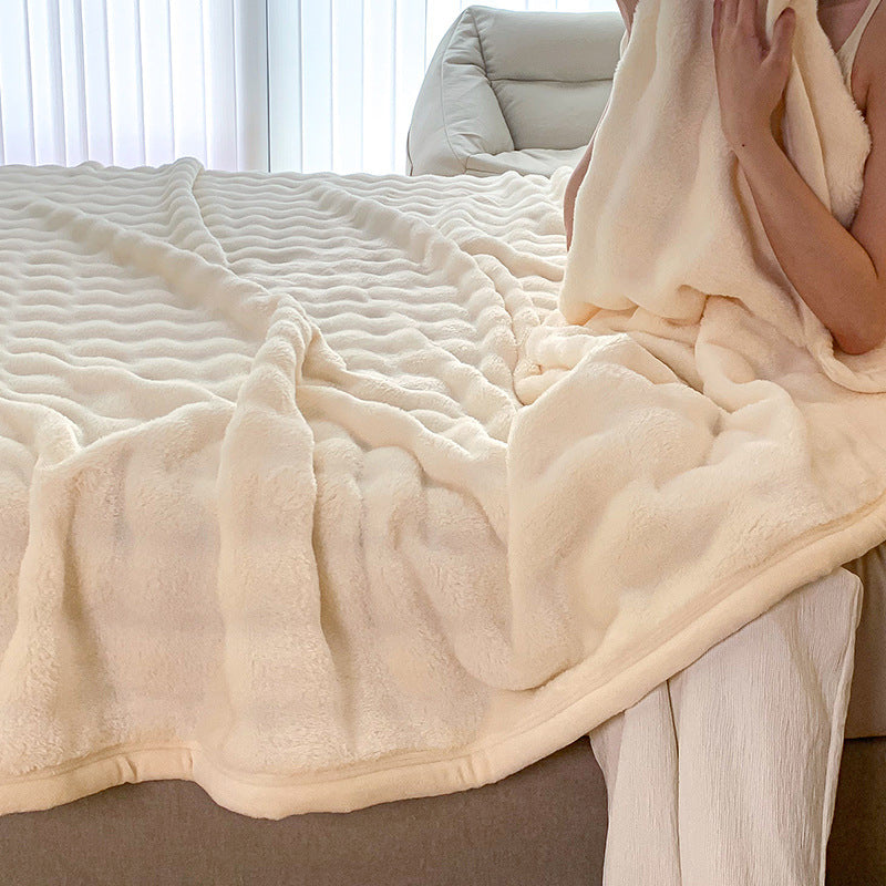Fluffy cuddly blanket made of rabbit fur imitation