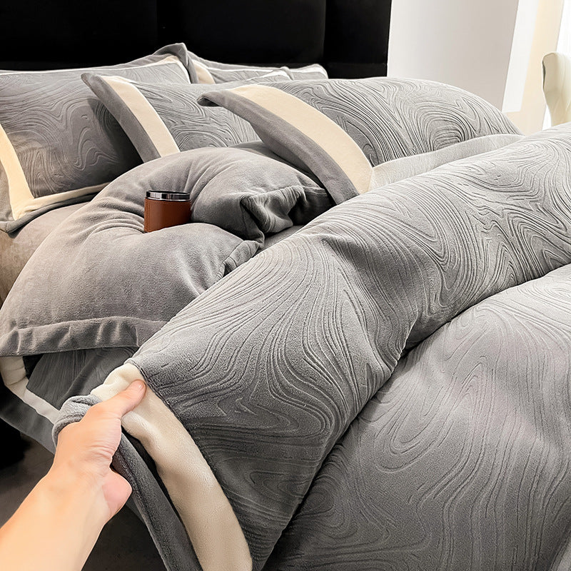 Milk fiber bedding set, 7D embossing, winter