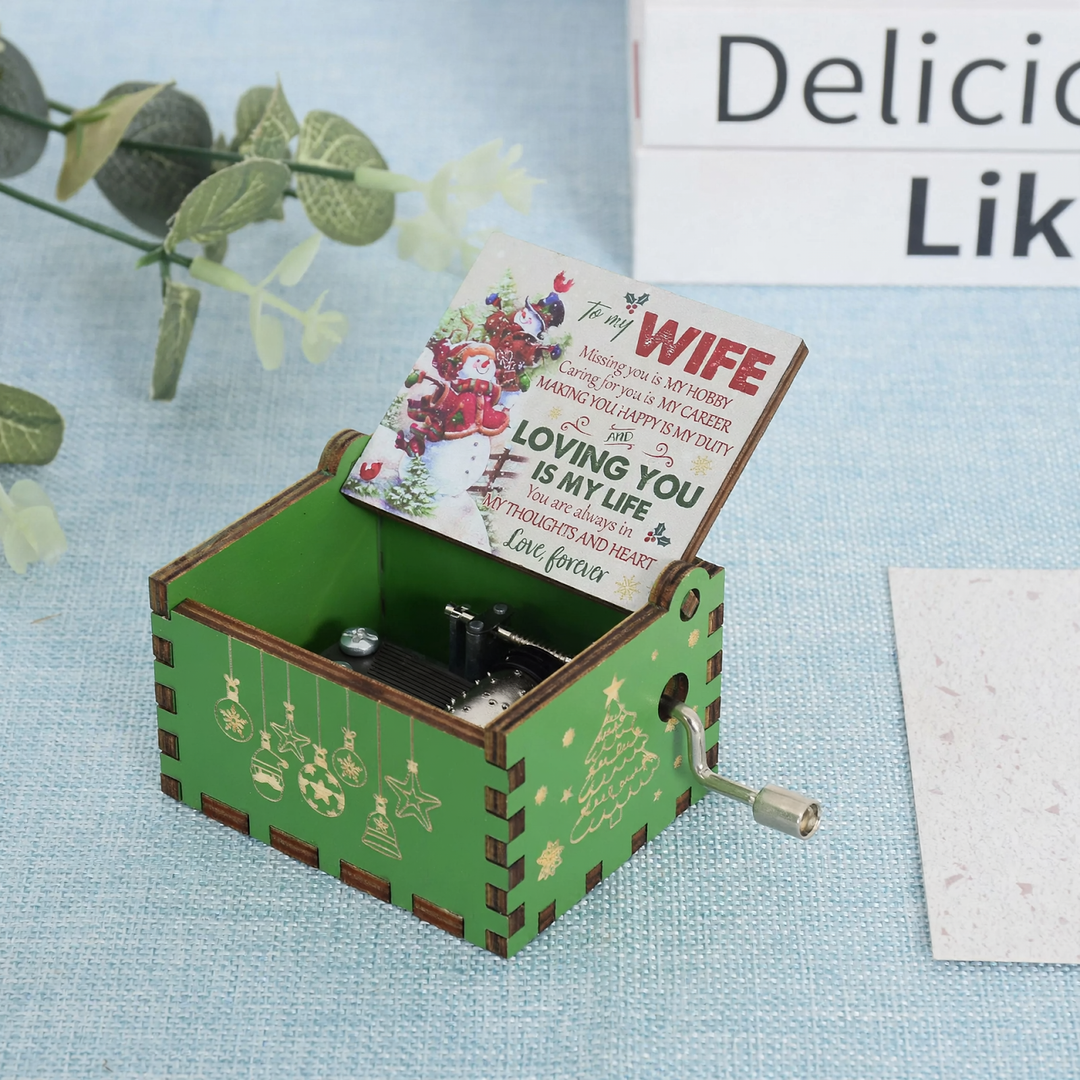 Compact wooden music box with laser engraving