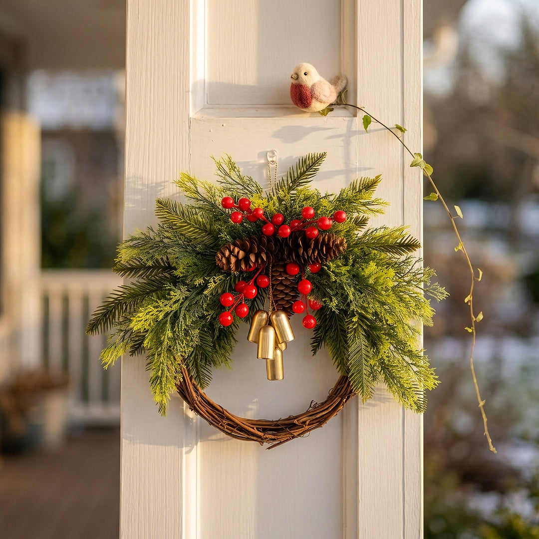 Christmas wreath with bells in country house style