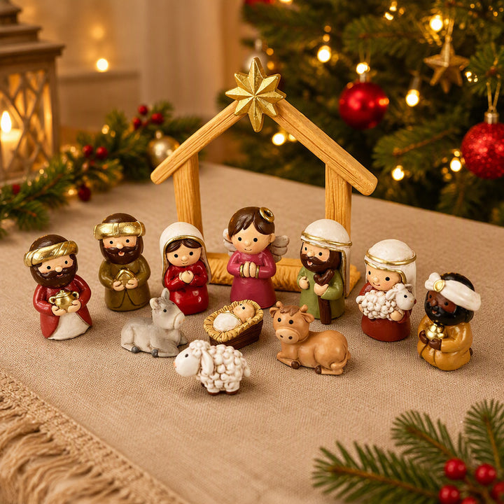 Christmas Nativity Figures Set, Cartoon Style
